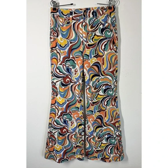 Wrangler Women's High Rise Flare Jeans Pants In Latigo Print Size 26 Retro Hippy - Picture 5 of 14